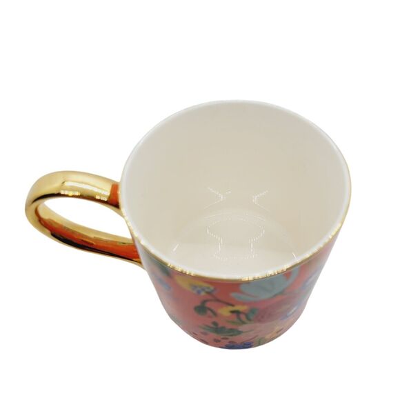 Anthropologie J Garden Party Monogram Mug 13 oz Rifle Paper Co Orange Floral - Picture 4 of 5